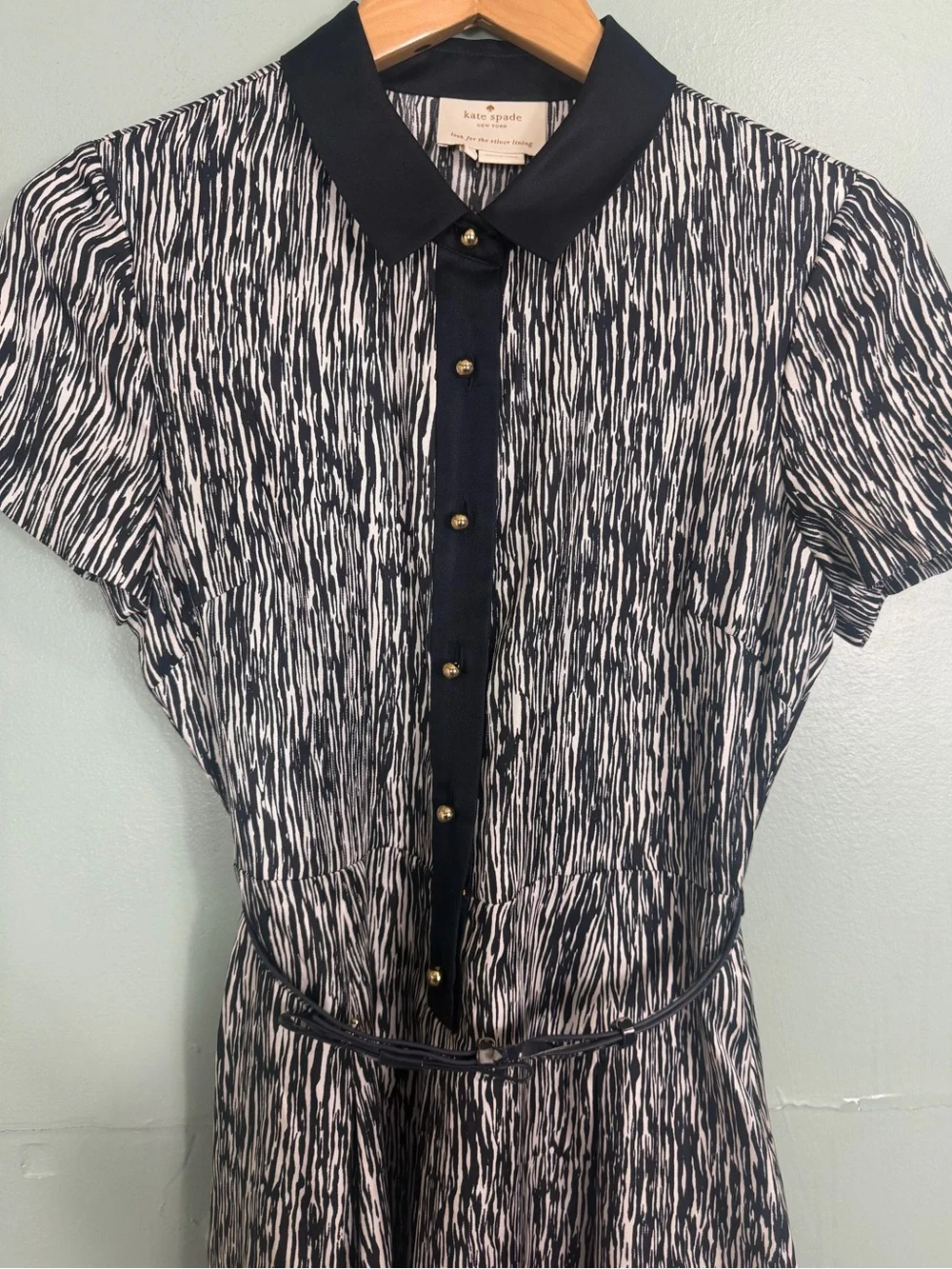 Kate Spade Stefania Silk Half Button Up‎ Mini Dress Women Size 6 Black White